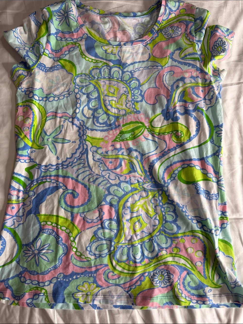 Lilly Pulitzer Pastel Paisley Scoop Neck Tee - Pink, Blue & Green